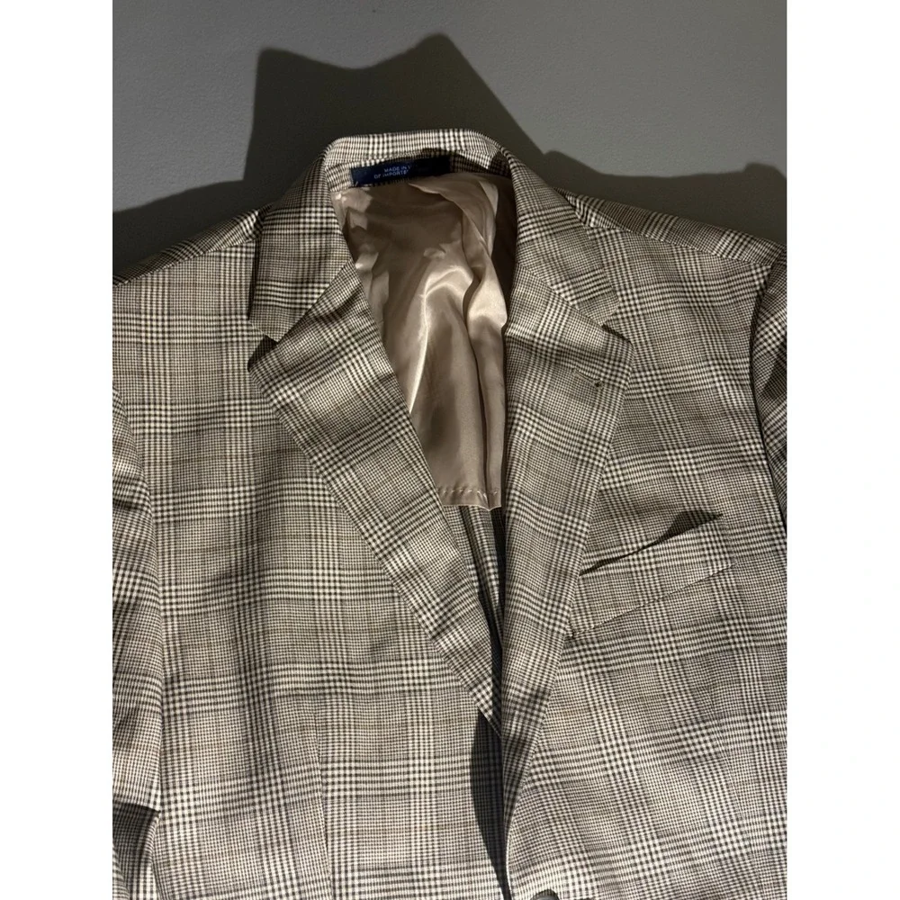 Joseph Abboud Silk Wool Glen Plaid Blazer Sport Coat Mens 38S Grey Tan